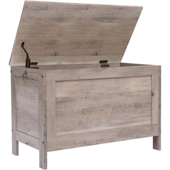 Toy Box Retro Wooden Look Storage Chest with Safety Hinge Entryway